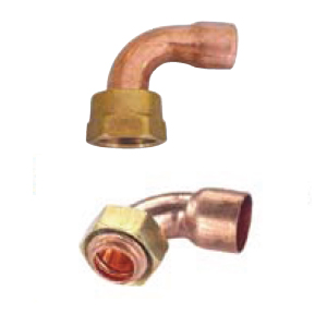 Curved copper fittings with nut without seal