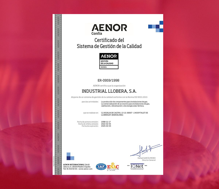 Certificado en calidad AENOR ISO 90001
